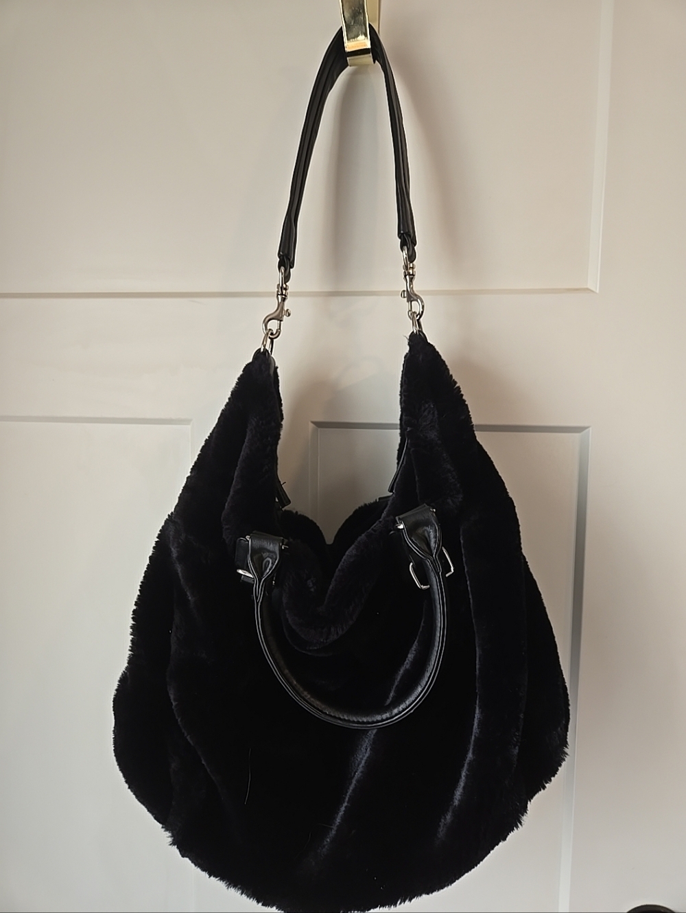 Donna Salyers FABULOUS FURS Black Faux Fur Large Tote Bag